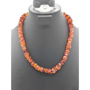 Vintage Screw Clasp 22" Amber Bead Necklace